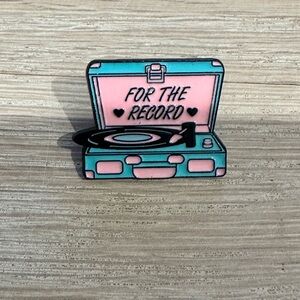 NEW Pink & Blue Vinyl Record Player “For the Record” Enamel Pin